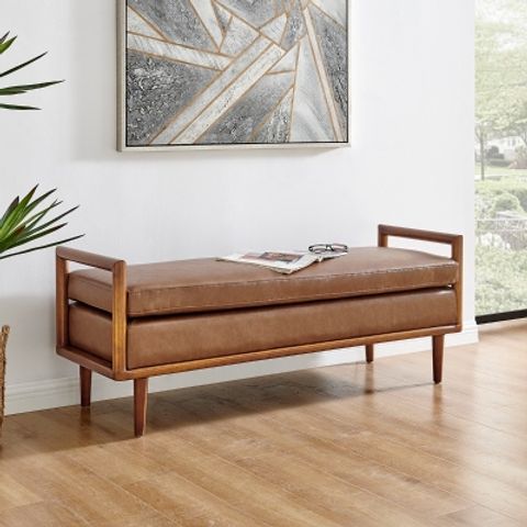 Ottomans & Benches | Algin Furniture throughout William Kd Faux Leather Bench, Vintage Cider
